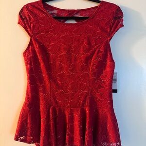 BCX Red Lace Cap Sleeve Blouse Size‎ L Juniors
